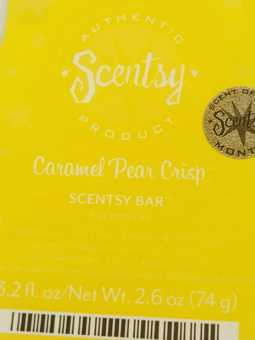 Scentsy Caramel Pear Crisp Wax Bar - Bright Yellow (Set of 3)